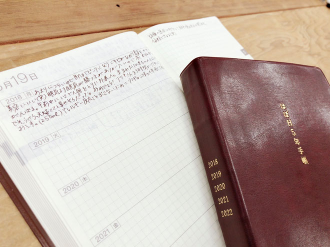私の日記（左）と夫の日記（右）。毎日平均150文字。意外とすぐ埋まる。