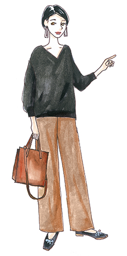 カシミヤセーター_UNIQLO、パンツ_DRESSTERIOR、バッグ_marjour、靴_BEAUTY & YOUTH UNITED ARROWS