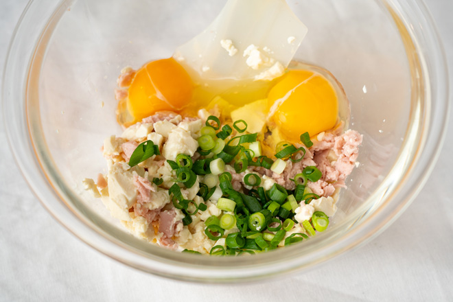 3簡単華やか！おさかなのソーセージでぎせい豆腐㈫