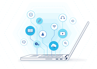 Online,Education,Illustration:,E-learning,Platform,,Distance,Learning,Solutions,,Education,Icons,