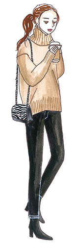 セーター_GALERIE VIE、ジーンズ_UNIQLO、バッグ_Moronero、靴_ZARA 