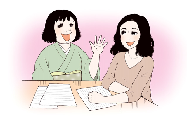 （左から）安彦さんと田中さん／イラスト：安彦麻理絵